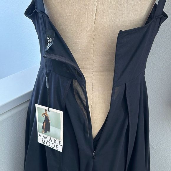 A.W.A.K.E. MODE Layered Wool-Blend Midi Dress Black Size 10 - Picture 9 of 11